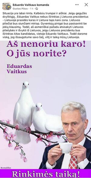 Eduardas vaitkus rinkimai i prezidentus 2024 taika karas.jpeg