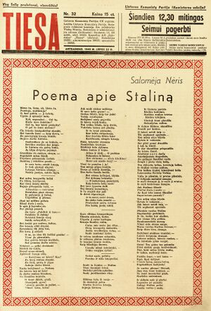 Salomeja neris poema apie Stalina laikrastis tiesa 1940.jpeg